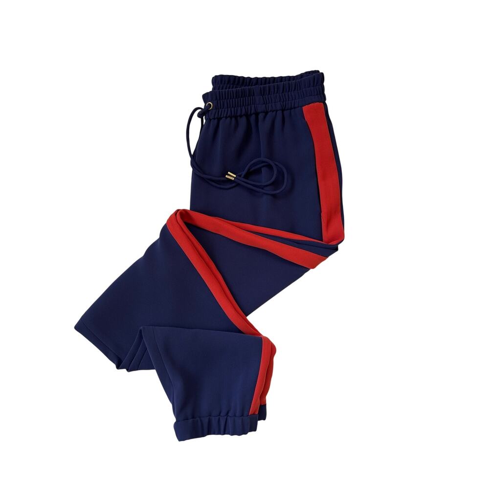 Michael Kors Blue Red Side Stripe Jogger Pants Women Medium Drawstring Pockets
